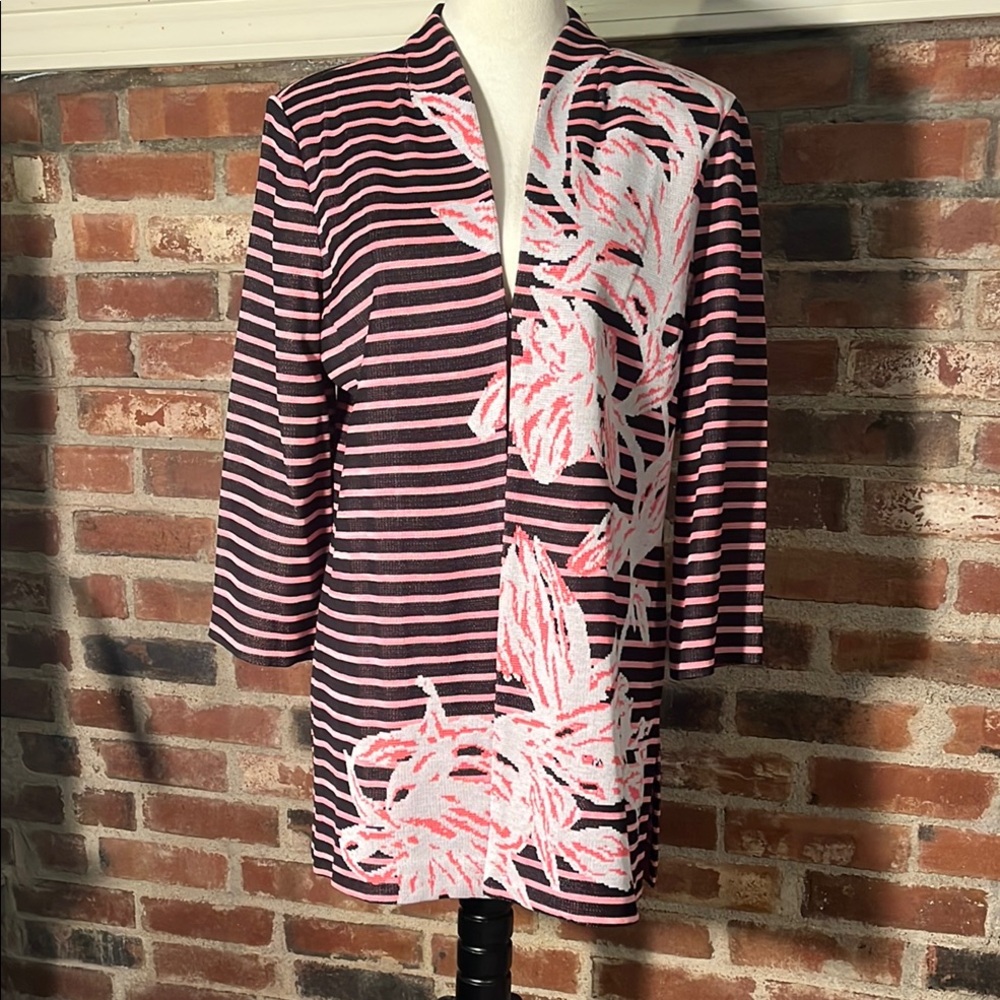 Mistook Striped Floral Open Cardigan